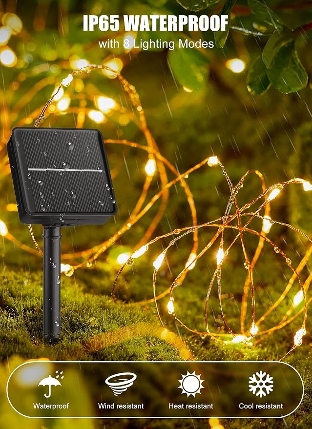 Solar String Lights, 4 Packs Total 132Ft 400 LED Fairy Lights Warm White | IP65 Waterproof Twinkle Lights with 8 Modes, Patio Lights for Tree Outside Patio Yard Party Wedding Christmas Decoration