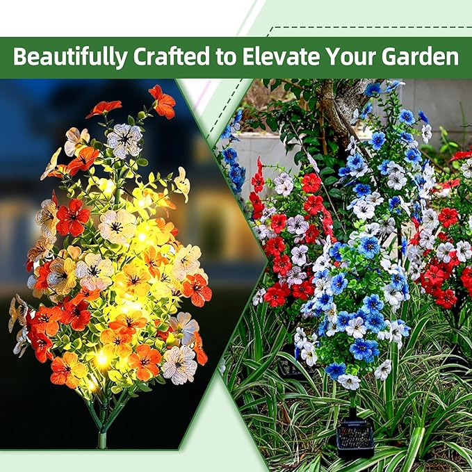Solar Violet Garden Lights Outdoor 4 Pack, Realistic Violet Flower Design with Soft Glow, Upgraded Solar Panel, Decorative Lights for Lawn Patio Pathway Yard, Gift for Mom