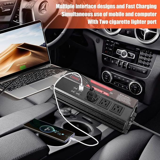 5000 Watt Power Inverter with LED Display, 3 AC Outlets, 4 USB Port, 12V DC to 110V AC Converter Car Power Inverter for Car, RV, Truck, Off Grid Solar System, Camping