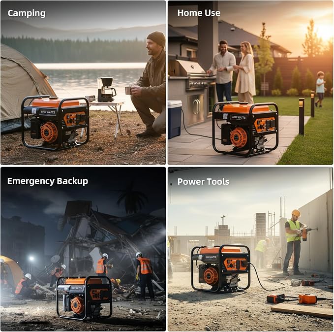 Oxseryn 5000W Inverter Generator Gas Powered, Open Frame Generator, Portable Outdoor Power Equipment, Emergency Home Backup, RV Ready 30A Outlet, ECO Mode, EPA Compliant
