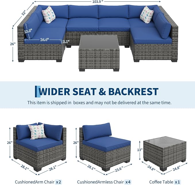 GAOMON Patio Furniture Sets, 7-Piece Outdoor Sectional Sofa Set with Storage Table & Ottoman, All-Weather PE Wicker Conversation Set for Patio, Backyard & Poolside