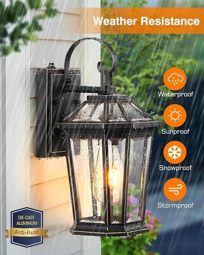 VIANIS Dusk to Dawn Exterior Light Fixture, Waterproof Outdoor Wall Sconce Porch Light for House, 100% Anti-Rust Aluminum Outside House Lights, Farmhouse Coach Lantern for Garage, Front Door 2Pcs