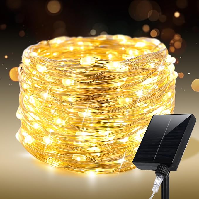 Solar String Lights for Outside,200FT 600 LEDs Solar Fairy Lights,Waterproof 8 Modes Button Outdoor String Light for Patio Garden Backyard Tree Wedding Christmas,Silver Wire,Warm White