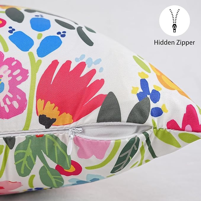 Adabana Outdoor Waterproof Floral Pillow Covers 18x18 Inch | Colorful Outdoor Pillow Covers Summer Decirative for Patio Furniture Porch Garden Pillows