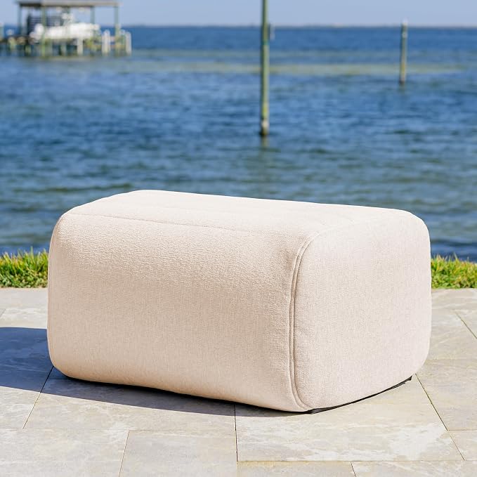 Big Joe Solvana Outdoor Ottoman, Performance Linen Weather-Resistant Fabric, Ottoman Only, Sunlit Cream
