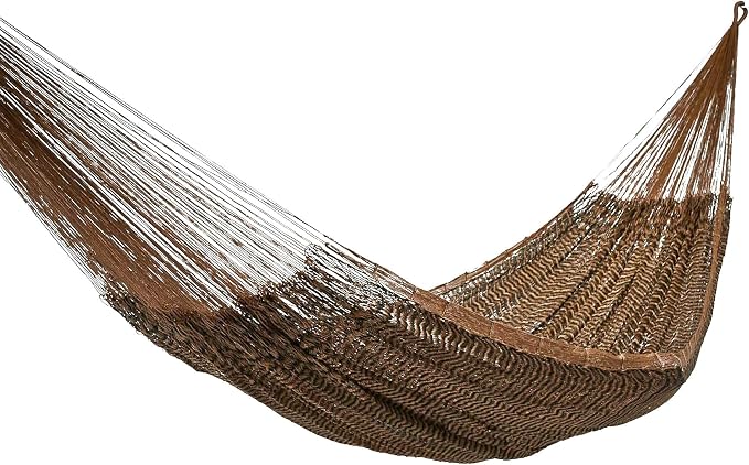 NOVICA Earthtone Brown Nylon Hand Woven Mayan Rope 2 Person XL Hammock, 'Caribbean Mambo' (Double)