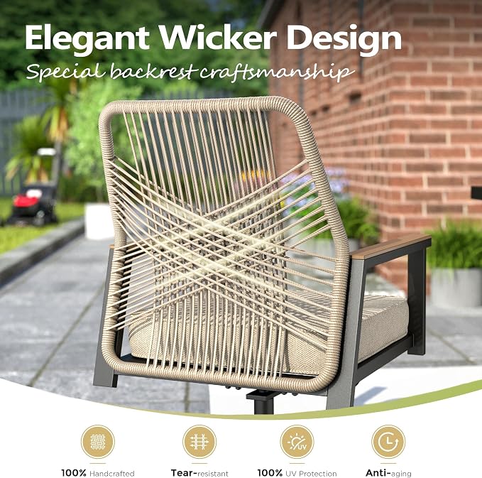 MIXPATIO 9 Pcs Outdoor Dining Set, 8 Rattan Swivel Chairs with Soft Cushion and 57.5" Square Table with Umbrella Hole, Patio Table and Chairs for Backyard Porch