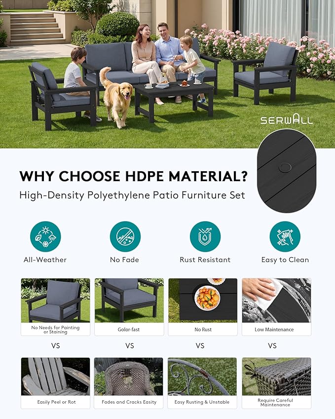 SERWALL HDPE Outdoor Patio Furniture Set with Coffee Table