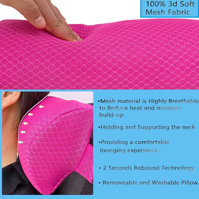 1 Pack Headrest Pillow for Patio Chaise Lounge,Recliner,Beach Chair,Pink | Resilient 3D mesh pillow with removable washable cover, adjustable elastic strap, ergonomic support, lightweight portable