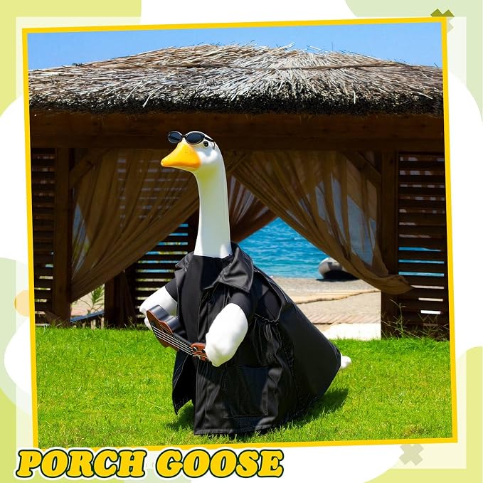 Singer Porch Goose Outfit Guitar Goose Clothes for 23" High Cement or Plastic Geese Costume for Yard Lawn Outdoor Garden Patio Statue Duck Band Musician Rock 80s 90s Hip Hop Mexican Fiesta Decor