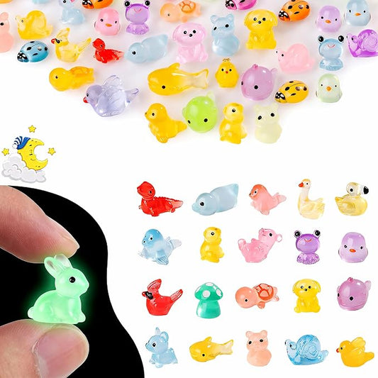 110 pcs Luminous Mini Resin Animals Many Styles Variety Tiny Animals Figures Miniature Little Small Animal Figurines Bulk for Micro Fairy Garden Landscape Accessories Hide Crafts Decor Aquarium