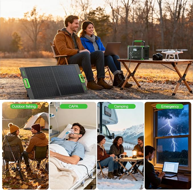 Portable Power Station 500W (Peak 1000W), 519.48Wh Solar Generator with 2x120V AC Outlets & USB-C PD 60W, 10-Port Power Bank with Wireless Charger for Outdoor Camping, RV Trips, Home Emergency Backup