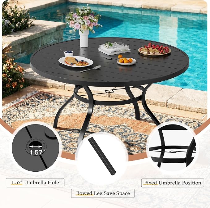 7-Piece Patio Dining Set,6 Person Outdoor Table and Chairs Set, 6 Metal Dining Chairs and Round Outdoor Table with 1.57" Umbrella Hole,Blue