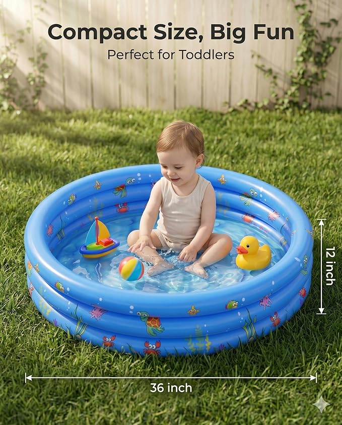 Baby Pool for Toddlers 1-3 with Bubble Bottom, Inflatable Kiddie Pool for Kids with Easy Drain Plug, Small Blow Up Pool for Backyard Summer Water Play, Durable Kids Swimming Pool (Blue)
