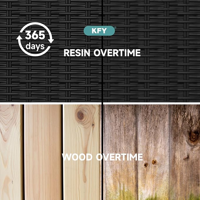 31 Gallon Waterproof Resin Deck Box, UV Resistant Outdoor Storage for Garden, Patio, Porch, Delivery（Rattan Black，31 Gallon）