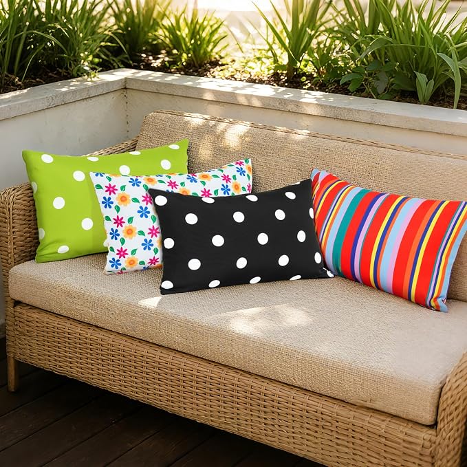 Eternal Beauty 12X20'' Set of 2 Outdoor Decorative Pillow Covers Waterproof Outdoor Pillow Covers for Spring Summer Patio Lumbar Pillows, Red Stripe, 12X20 inches