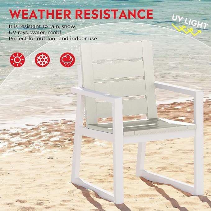 Costaelm Stinson HDPE Plastic Outdoor Patio Dining Arm Chair, Sand