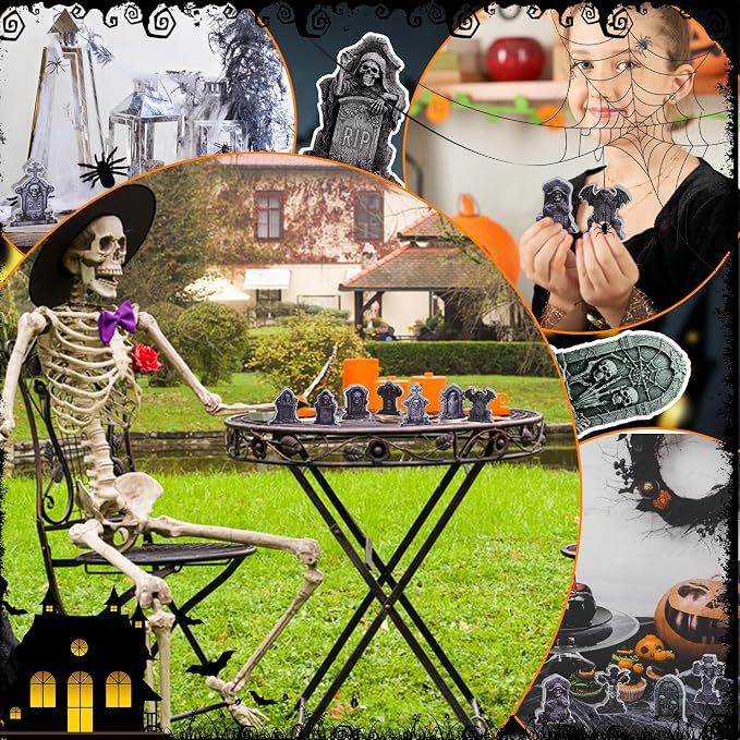 DIYASY 12 Pcs Halloween Miniature Tombstones Figurines, Mini Resin Graveyard Gravestone Tiny Village Headstones Accessories for Graves DIY Crafts Outdoor Home Fairy Garden Dollhouse Decor