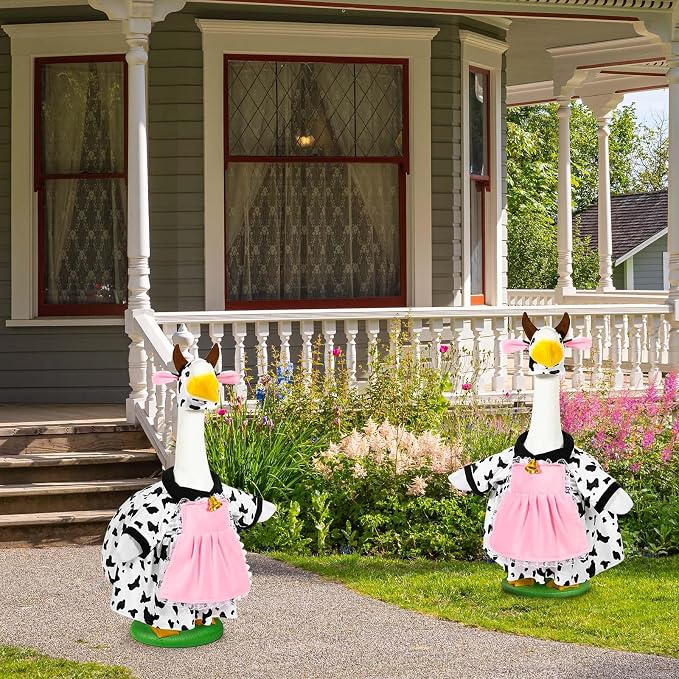 Honic Cow Porch Goose Outfits for 23" High Cement or Plastic Goose for Spring Outdoor Garden Yard Patio Lawn Statue Spring Decor (Pink Dress)