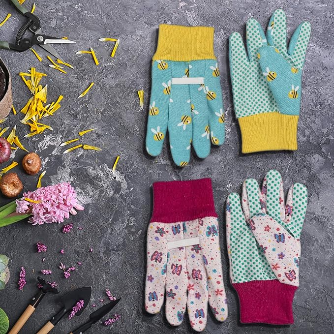 PROMEDIX P Kids Garden Gloves 3-6 Years Old Children Gardening Gloves, 2- Pair Pack, Blue&Pink