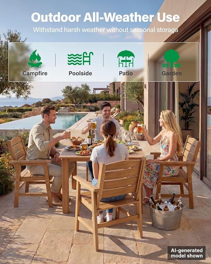 YEFU HIPS Patio Dining Set for 8 : Modern Outdoor Table and Chairs Easy Clean Outdoor Dining Set - 12-Piece Waterproof All-Weather Easy Assembly Furniture for Backyard Garden Deck（Teak）
