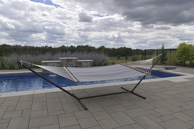 Vivere Quick-Drying Phifertex Fade Resistant Double Poolside Hammock with Spreader Bars (Haven)