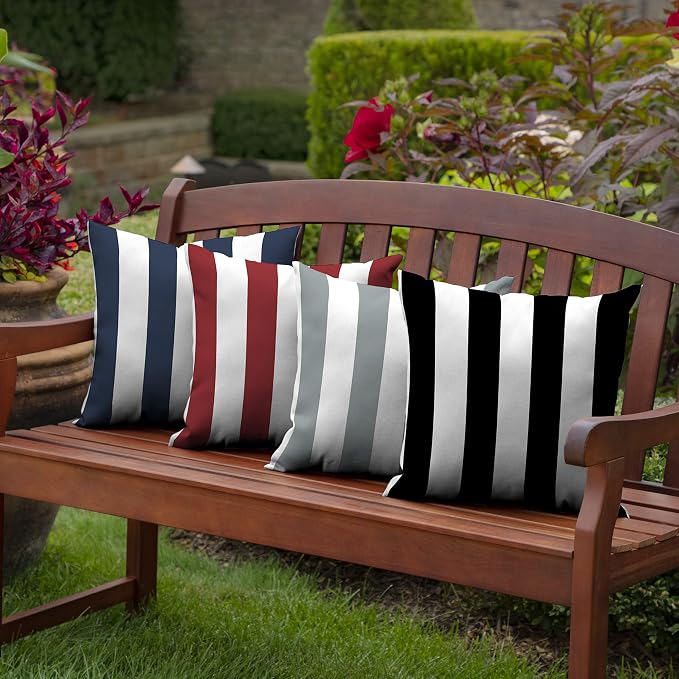 Arden Outdoor Toss Pillow, 2 Pack, 16 x 16, Rain-Proof, Fade Resistant Black Cabana Stripe