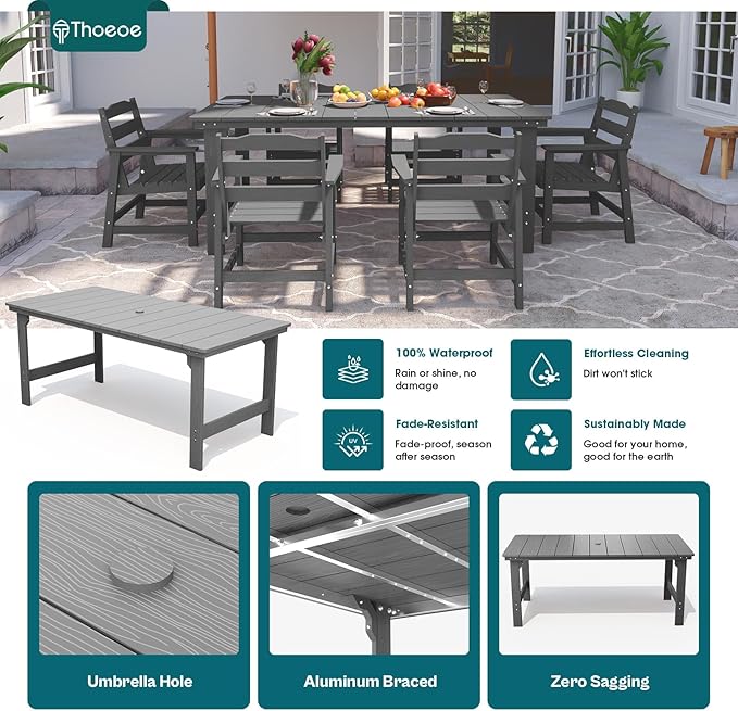 THOEOE Outdoor Dining Chair Set of 2, Patio Dining Chairs with Arms, All-Weather HDPE Outdoor Chairs for Garden, Poolside, Deck, Grey