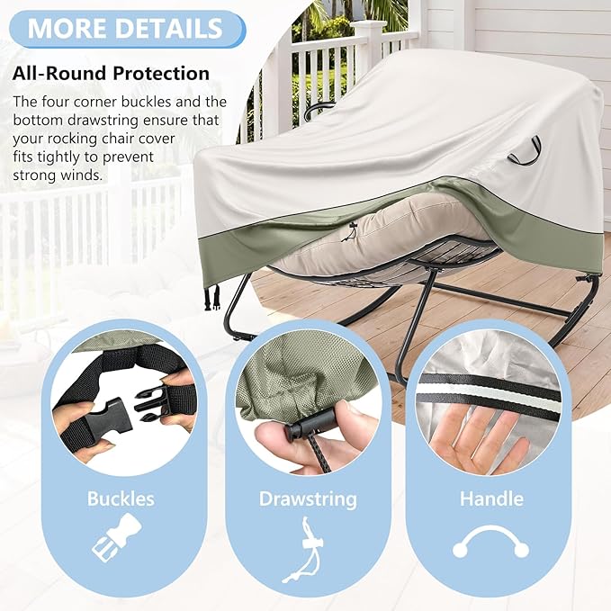 COSHNIBI Outdoor Papasan Rocking Chair Cover,Heavy Duty Waterproof Rocker Cover ,Fits for Rocking Chairs & Rattan Wicker Chairs-41"W x 45"D x 31"H,Beige