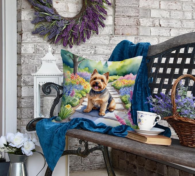 Caroline's Treasures Norwich Terrier Spring Path Throw Pillow Machine Washable, Indoor Outdoor Decorative Pillow for Couch, Bed or Patio, 18Hx18W
