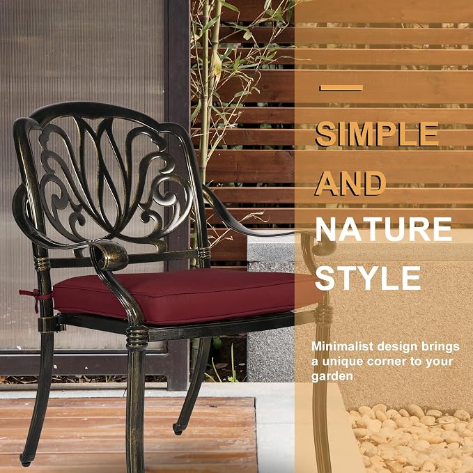 3-Piece Outdoor Patio Dining Set, All-Weather Cast Aluminum Patio Furniture Set for Backyard Garden Deck with 2 Cushioned Chairs and 31” Round Table, 2" Umbrella Hole, Chili Red