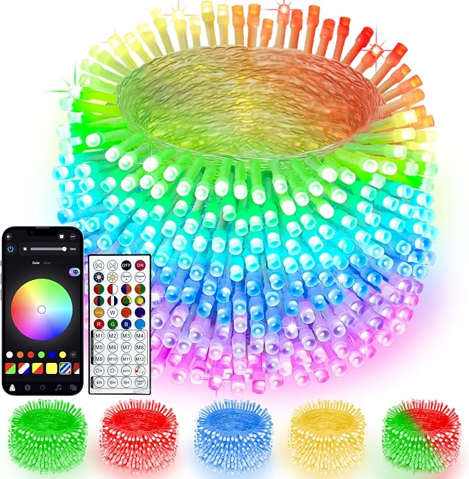 600 LED Smart Color Changing Fall String Lights APP & Remote for Halloween | 197 FT Halloween Twinkle Lights IP44 Waterproof, Timer, Music Sync, Multiple Colors & Modes Outdoor Christmas Fall Decoration
