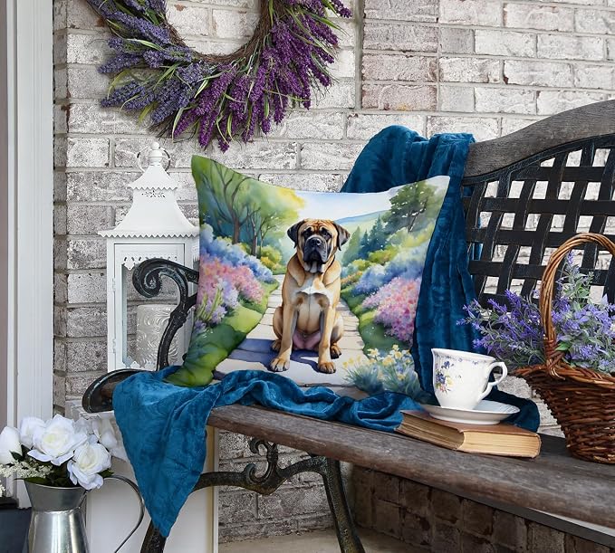 Caroline's Treasures Mastiff Spring Path Throw Pillow Machine Washable, Indoor Outdoor Decorative Pillow for Couch, Bed or Patio, 18Hx18W