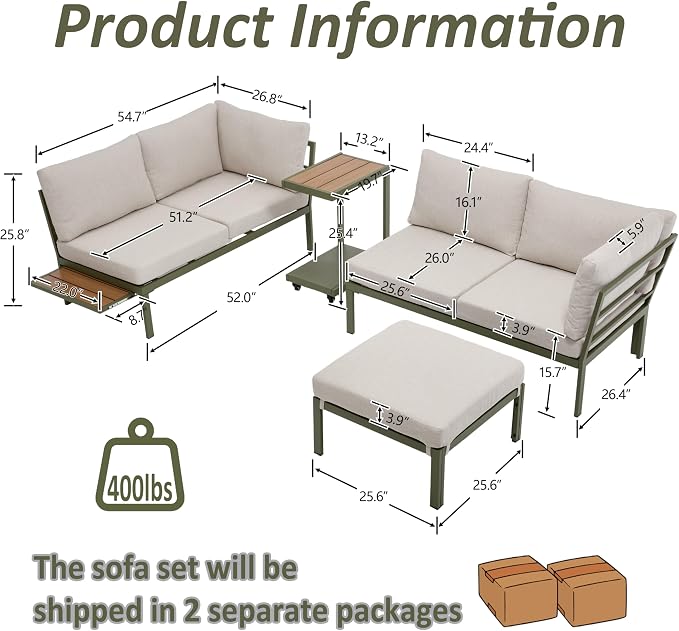 Patio Sectional Sofa Set, Outdoor Conversation Furniture Set, Outdoor Couch Sectional, Outside Sets, Patio Furniture Sets for Backyard, Garden, Lawn, Poolside, Beige