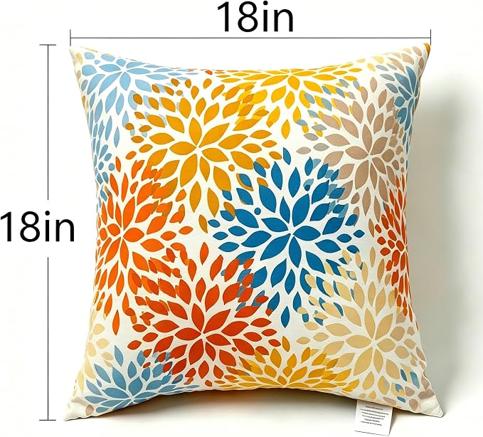 Outdoor Pillows 2-Pack, Waterproof Fade-Resistant (Sunflower, 18x18) | Zippered removable covers easy cleaning, premium PP cotton fill resilient comfort, multiple color options, reinforced edges