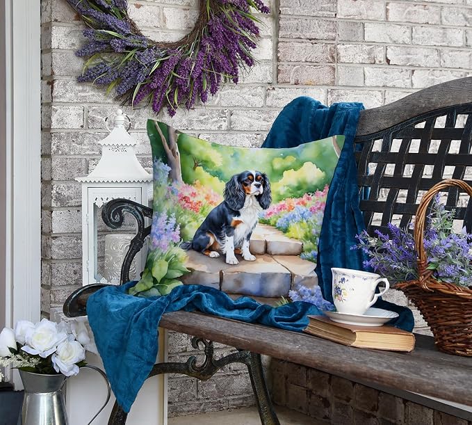 Caroline's Treasures Cavalier Spaniel Spring Path Throw Pillow Machine Washable, Indoor Outdoor Decorative Pillow for Couch, Bed or Patio, 18Hx18W