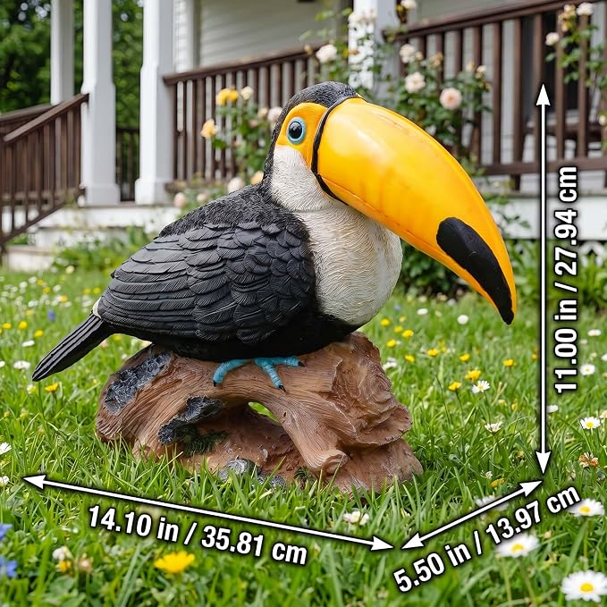 14.2" Real Toucan Statue,Colorful Outdoor Bird Decor Sculpture - Bird Outdoor Animal Ornament, Tropical Tiki Bar Decor, Waterproof & Weather-Resistant, Perfect for Garden, Patio, Yard (Red)