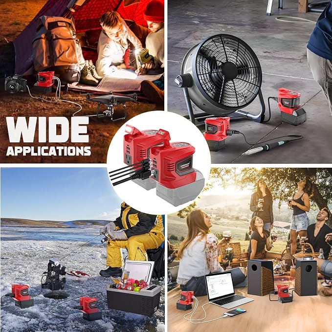 2 Packs Power Inverter Compatible with Milwaukee 18V, LIVOWALNY Real 200W Battery Inverter 18V to 110V, Power Adapter Charger Adapter Power Station Power Supply 2 USB-A & 1 Type-C & 1 AC (No Battery)