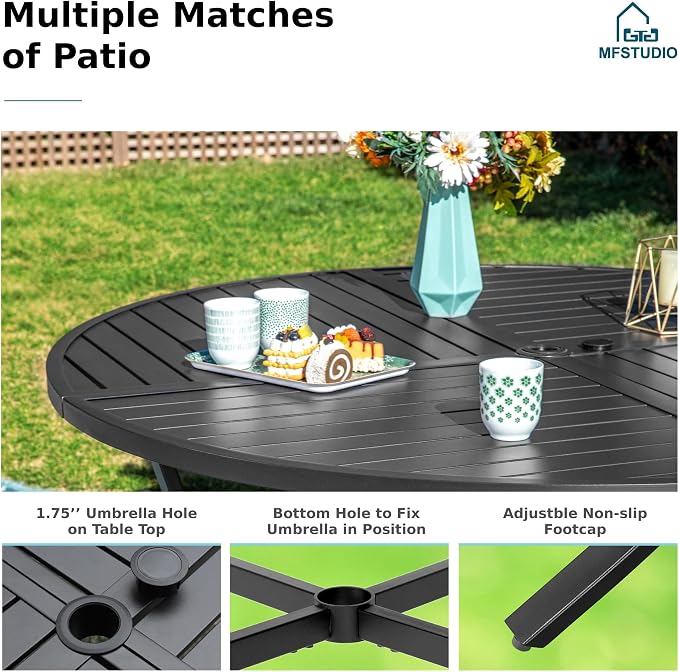 MFSTUDIO Patio Table and Chairs for 4, 5 Piece Outdoor Dining Set, Patio Round Table & Wicker Chairs, All Weather Outdoor Rattan Dining Furniture for Deck, Backyard