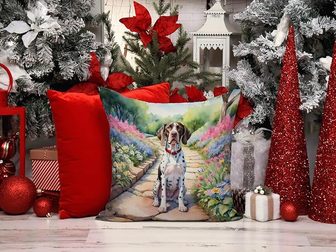 Caroline's Treasures Pointer Spring Path Throw Pillow Machine Washable, Indoor Outdoor Decorative Pillow for Couch, Bed or Patio, 14Hx14W