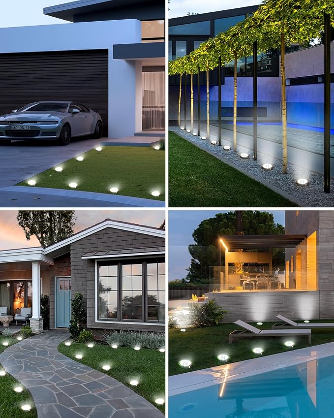btfarm 30 Pack Solar Lights Outdoor, 8 LED Solar Ground Lights IP65 Waterproof Flat Solar Disc Light, Pathway Lights for Garden Lawn Patio Yard Path Landscape, Cool White