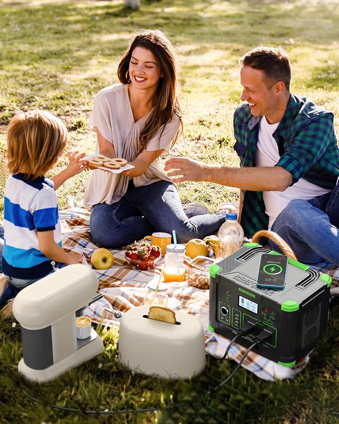 Portable Power Station 1000W (Peak 2000W), 999Wh Solar Generator with Pure Sine Wave AC Outlet, 60W USB-C PD, 10 Ports for Camping RV Van Home Backup Emergency Off-Grid Living
