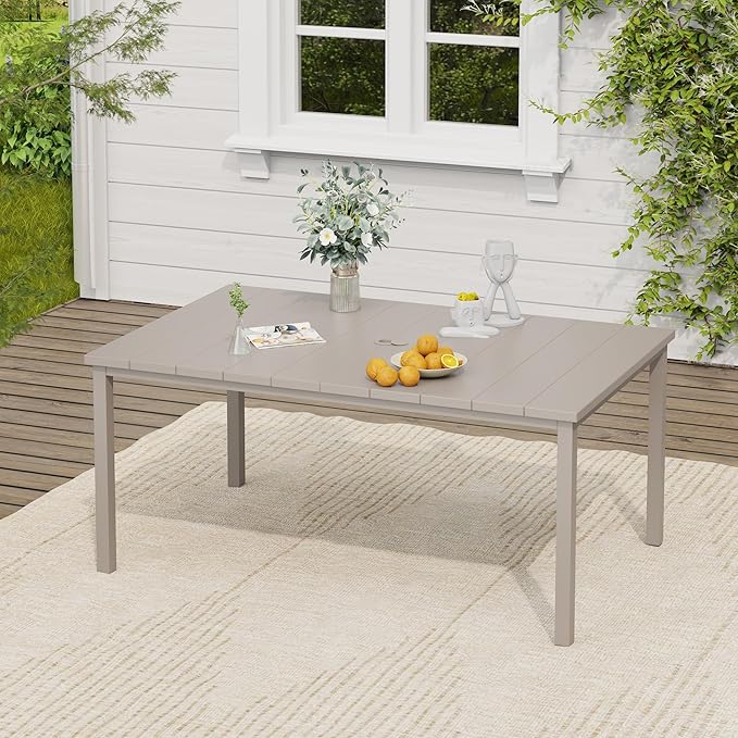 VICLLAX 7 Pieces Patio Dining Set, Patio Furniture Set of 6 Patio Swivel Dining Chairs and Rectangular Patio Table, Sandshell Chairs & Sandshell Tabletop