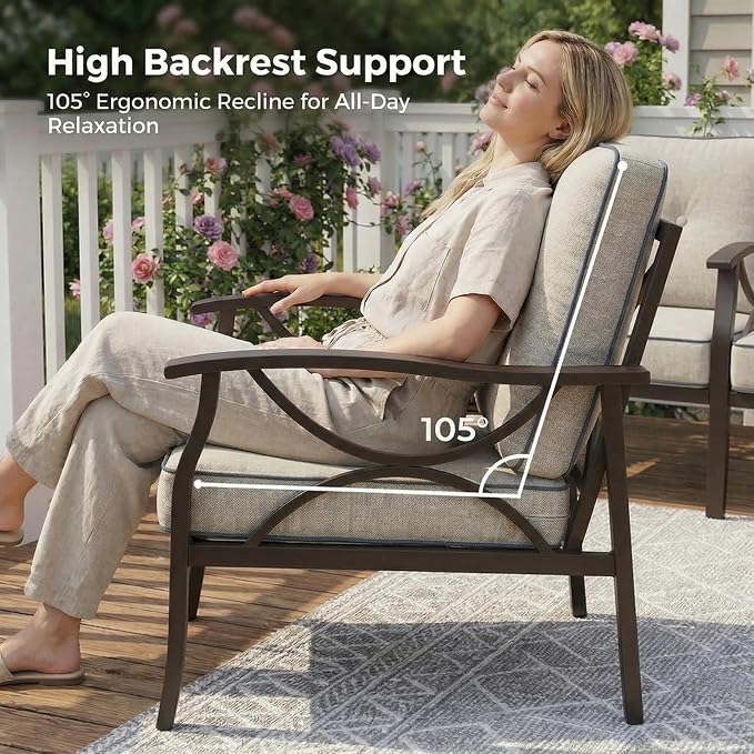 Outdoor Patio Furniture Set, 5 Seats Outdoor Patio Set with 4" Thick Cushion, All-Weather Metal Patio Sofa with Coffee Table, Outdoor Sectional Furniture for Porch Backyard Deck Yard, Black&Beige