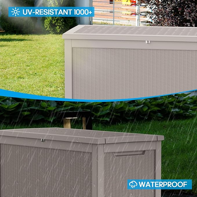 320 Gallon Outdoor Storage Box Waterproof - Outside Resin Deck Box, Lockable Storage Bin for Patio Furniture,Garden Tools,Cushions,Pool Accessories(Grey)