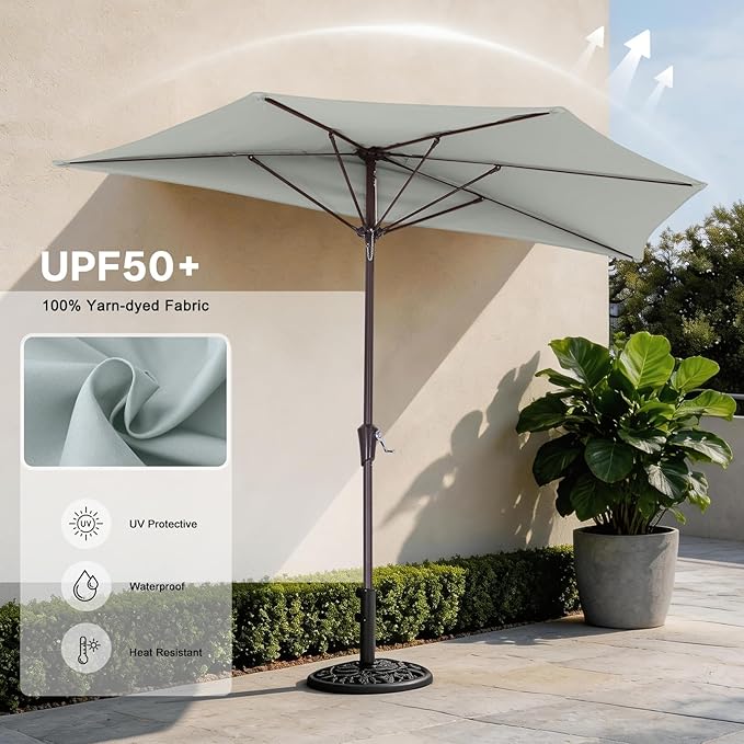 ABCCANOPY Patio Umbrella 9FT - Outdoor Half Umbrellas for Patio, Backyard, Garden, Deck (Light Gray)