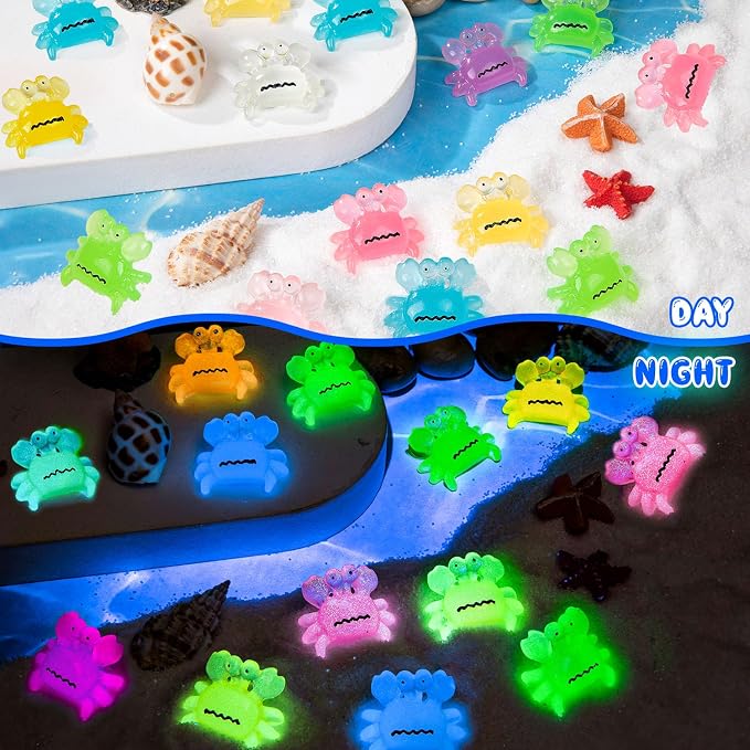 63PCS Luminous Mini Resin Crabs Figurines Cute Tiny Miniature Crabs | 7 Colors Cute Crab Figurines Glow in The Dark, Micro Moss Landscape, Dollhouse, Pots, DIY Crafts, Hidden Game