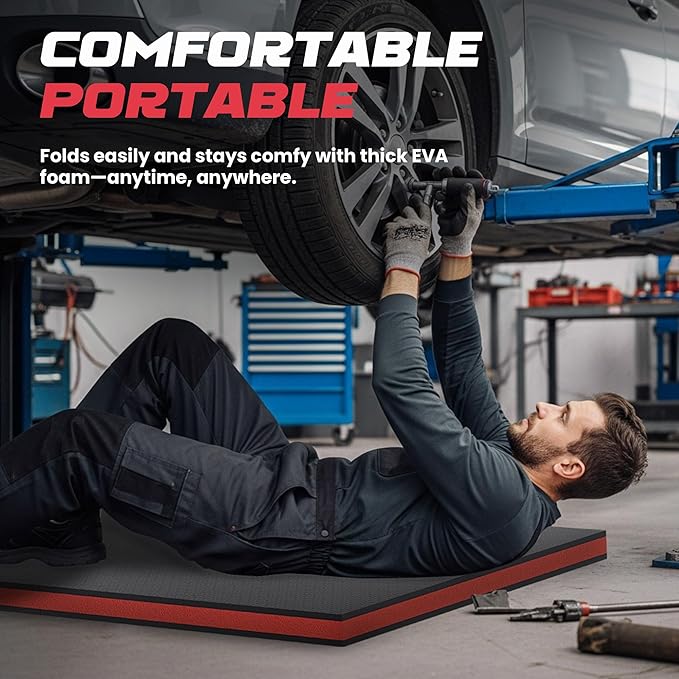 Foldable EVA Utility Mat with Handle & Strap, 47" × 15.8" High Density EVA Foam Kneeling Pad for Garage Work, Workshop Repair, Yard Tasks, Gardening