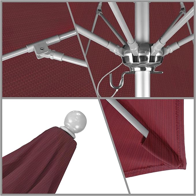 California Umbrella 9' Round Aluminum/Fiberglass Umbrella, Push Open, Silver Pole, Olefin Terrace Adobe