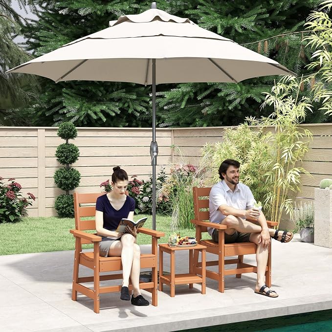 IVY&LANE Outdoor Dining Chair | HDPE | Teak | All Weather | Arm Chairs | Patio Furniture | for Poolside Lawn Garden Backyard